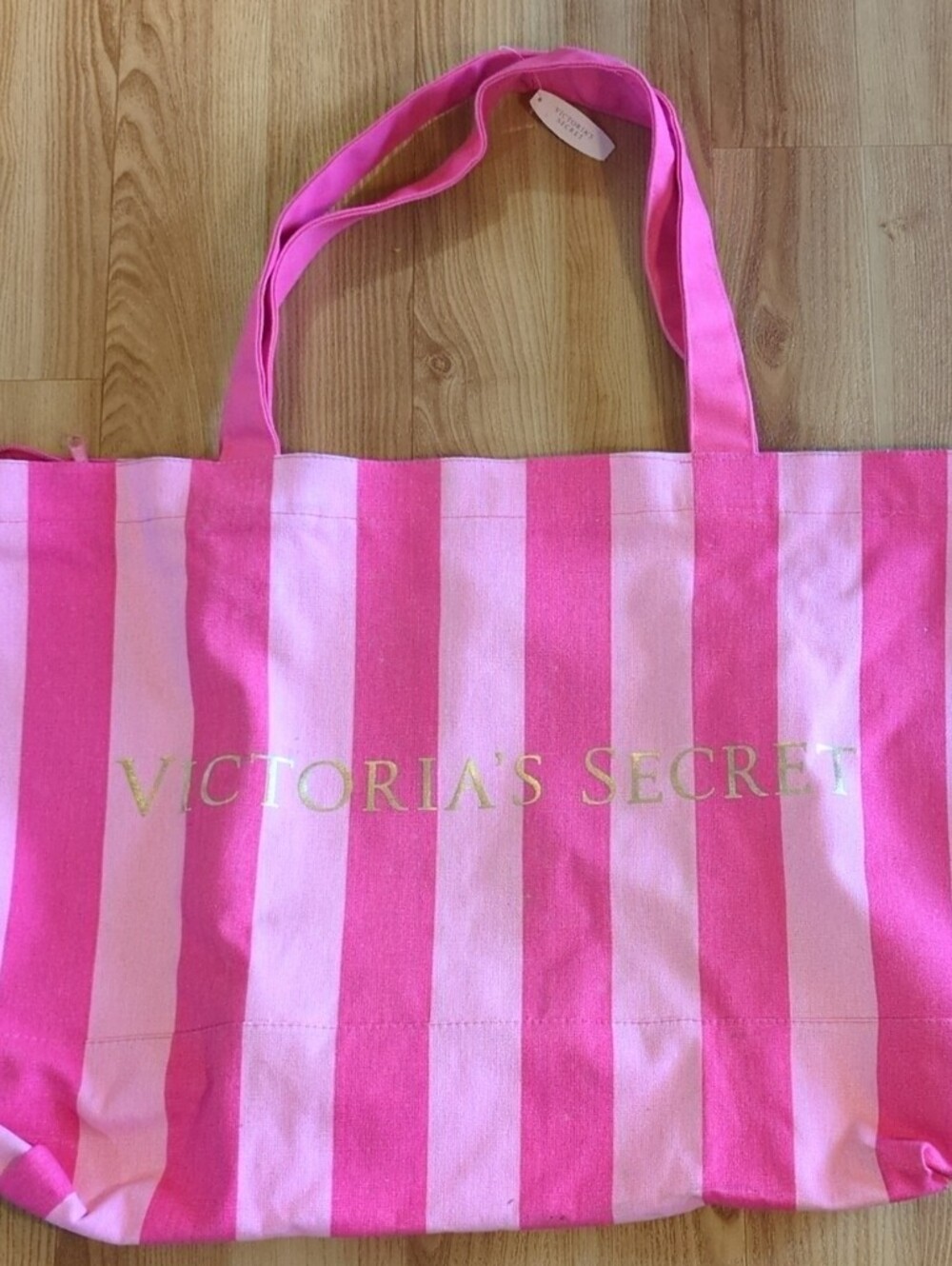 Victoria's Secret Hot Pink and Light Pink Striped Tote